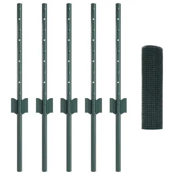 Roheline võrkaiakomplekt postidega, teras ja PVC, 0,4 x 10 m – 5