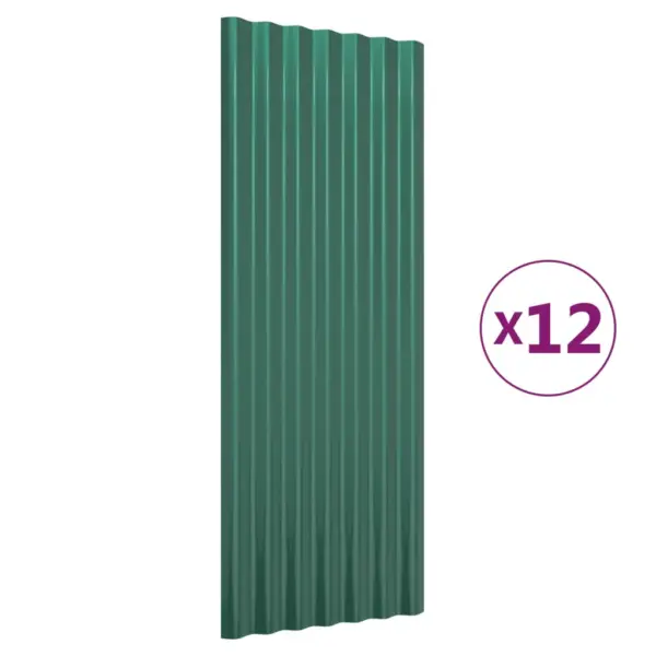 Lainelised galvaniseeritud terasest katusepaneelid, roheline, 12 tk, 100 x 36 cm – 2