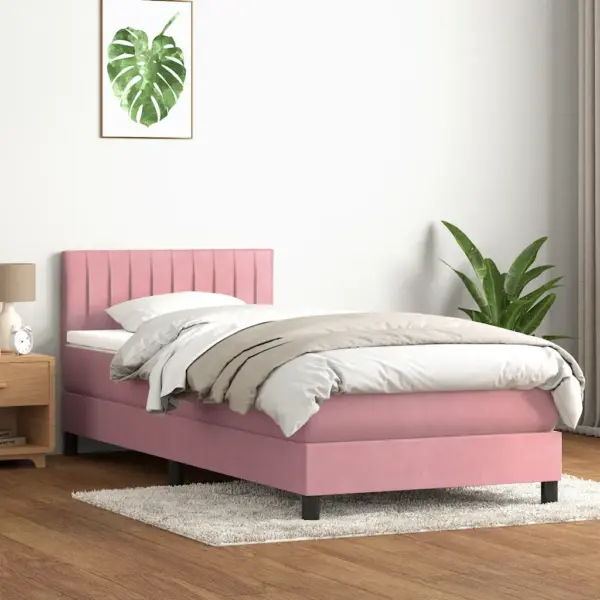 Roosa kontinentaalvoodi madratsi, kattemadratsi ja LED-peatsiga, samet, 90 x 210 cm – 4