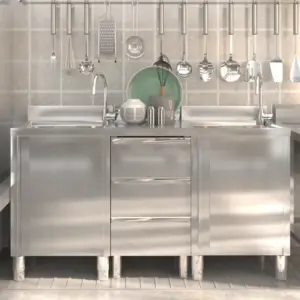 Roostevabast terasest kommertsköögi kapid pritsmekaitse ja reguleeritavate jalgadega, 3 tk