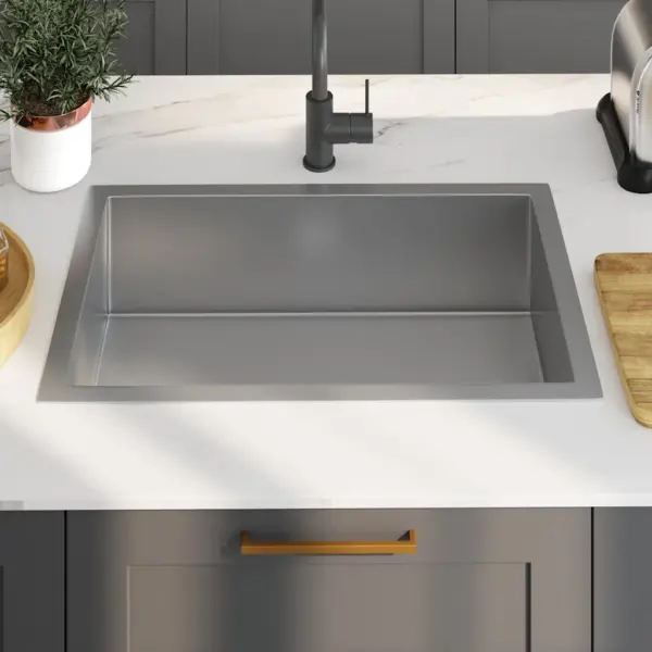 Käsitsi valmistatud köögivalamu, harjatud roostevabast terasest, hõbedane, X-flume kiire äravooluga, 70 x 44 x 20 cm – 3