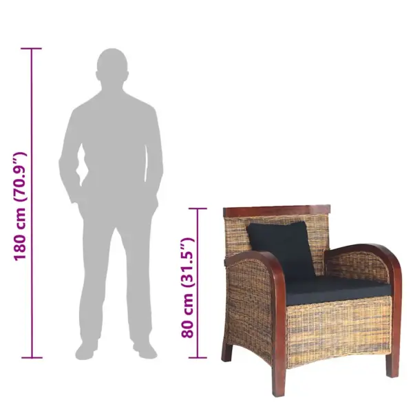 Tugitool käsitsi kootud ehtsast rotangist ja mangopuidust raamiga, pruun, 67 x 70 x 80 cm – 7