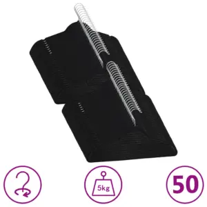 50 tk libisemiskindlad sametkattega riidepuud, must, 44,5 cm, 360° pööratava konksu ja pükstelatiga