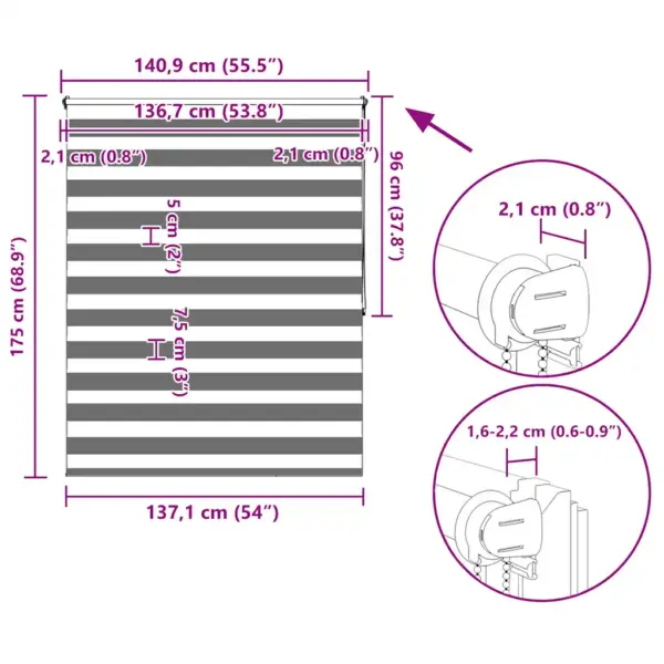 Sebraruloo läbipaistvate ja pimendavate triipudega, 140 x 175 cm, kohvivärvi, 100% polüester – 13