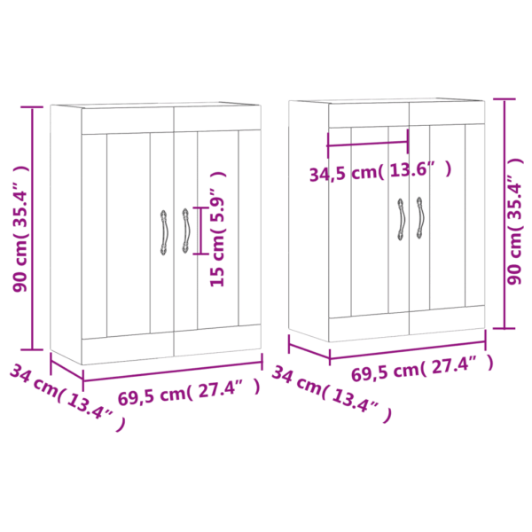 Seinakapid 2 tk, Sonoma tamm, tehispuit, 69,5 x 34 x 90 cm - 12