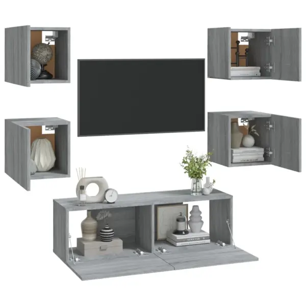 Seinale paigaldatavate seinakappide komplekt, 5-osaline, hall Sonoma tamm, tehispuit – 3