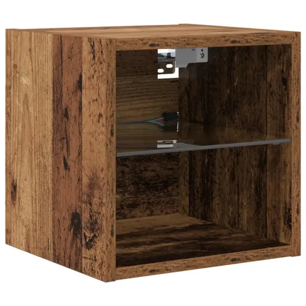 Seinale kinnitatav TV-kappide komplekt LED-ribadega, 8 osa, vana puidu toonis klaasriiulitega – 6