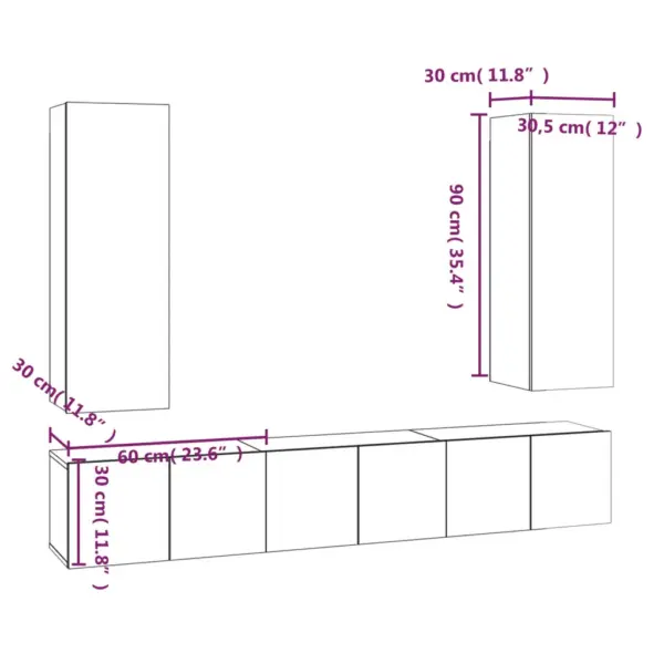 Seinale kinnitatav 5-osaline telerikappide komplekt 3 madala ja 2 kõrge kapiga, hall Sonoma tamm, tehispuit – 12
