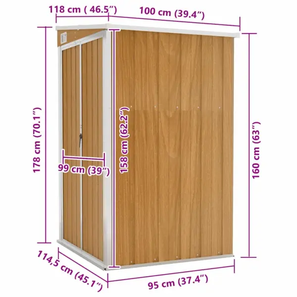 Seinale kinnitatav aiakuur, pruun puiduvälimusega tsingitud teras, 118 x 100 x 178 cm – 7