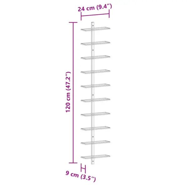 Seinale kinnitatav metallist veiniriiul, 10 pudelile, 2 tk, valge, 24 x 9 x 120 cm – 10