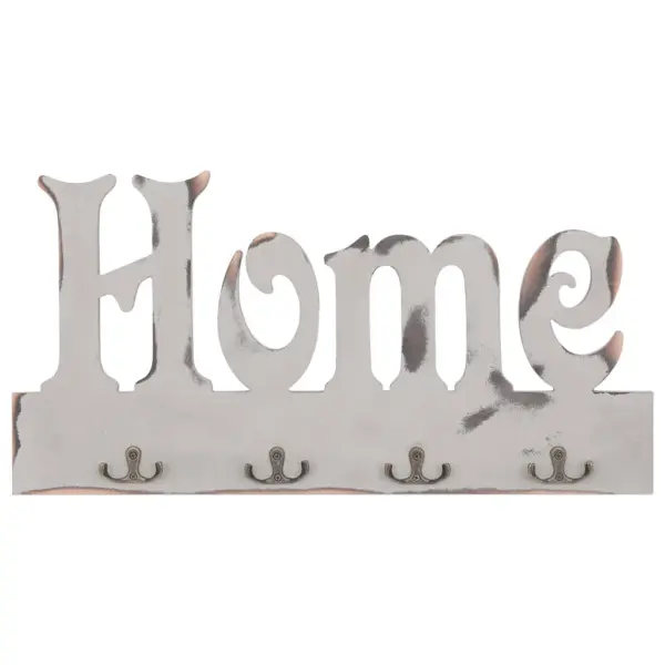 Seinale kinnitatav riidenagi HOME, valge MDF, 4 vasest konksu, 50 x 23 cm – 2