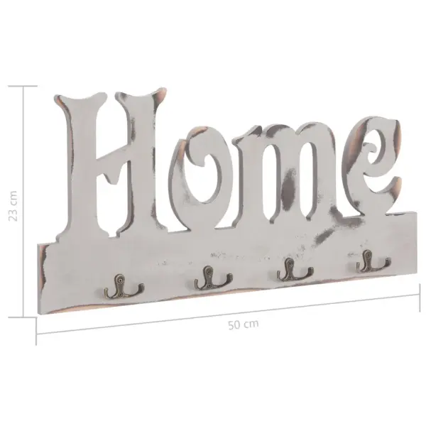 Seinale kinnitatav riidenagi HOME, valge MDF, 4 vasest konksu, 50 x 23 cm – 6