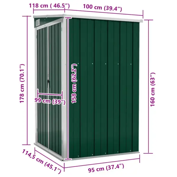 Seinale kinnitatav aiakuur, roheline tsingitud teras, 118 x 100 x 178 cm – 7