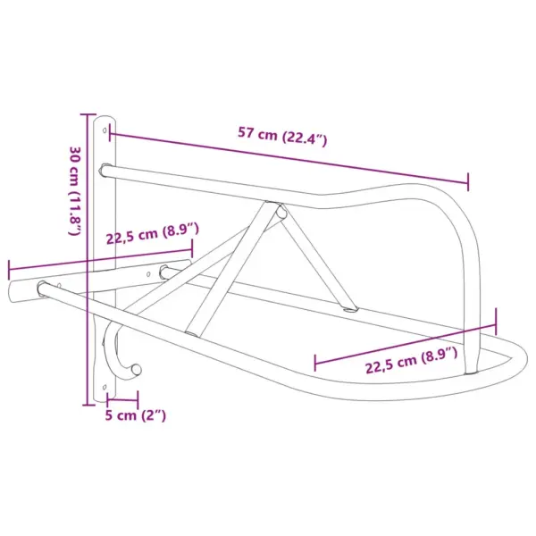 Seinale kinnitatav sadularaam, must pulbervärvitud raud, 57 x 22,5 x 30 cm – 9