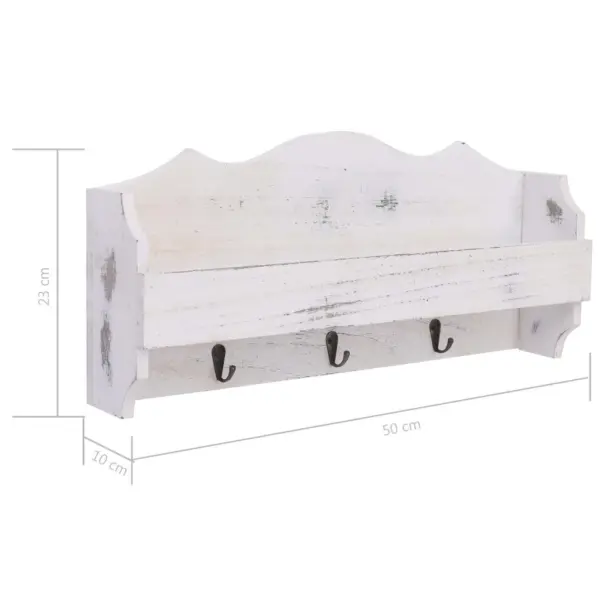 Seinale kinnitatav valge paulowniapuidust riidenagi riiuli ja 3 konksuga, 50 x 10 x 23 cm – 7