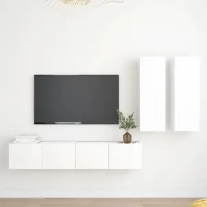 Seinale kinnitatav 4-osaline telerikappide komplekt, valge tehispuit, 2 madalat 80 x 30 x 30 cm ja 2 kõrget 30,5 x 30 x 90 cm