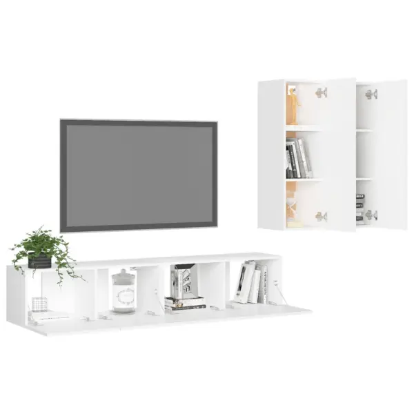 Seinale kinnitatav 4-osaline telerikappide komplekt, valge tehispuit, 2 madalat 80 x 30 x 30 cm ja 2 kõrget 30,5 x 30 x 90 cm – 3