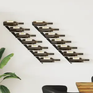 Seinale kinnitatavad veiniriiulid, 2 tk, must metall, kuni 14 veinipudelile, kogupikkus 100 cm