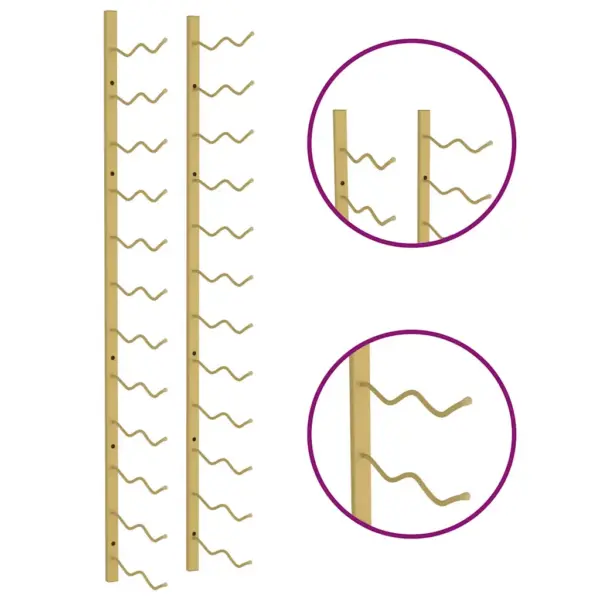 Seinale kinnitatav veiniriiulite komplekt, 24 pudelile, 2 tk, kuldne rauast, 22,5 x 2,5 x 116 cm – 8