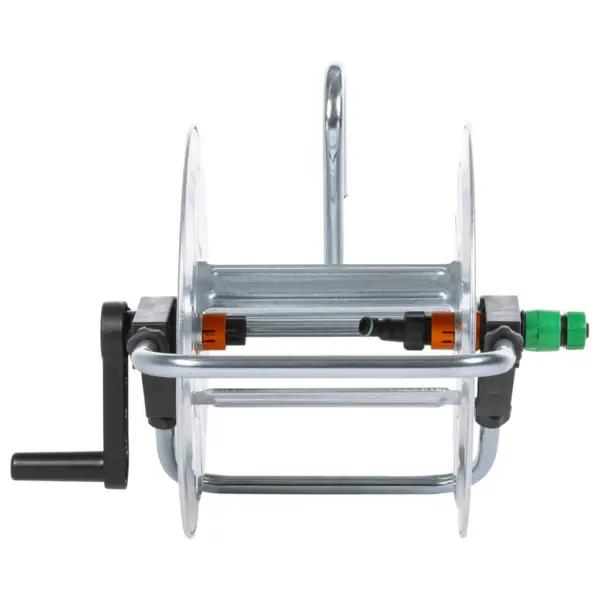 Seinale kinnitatav voolikurull tsingitud terasest, hõbedane/must, kuni 50 m aiavoolikule, 55 x 50 x 35 cm – 3