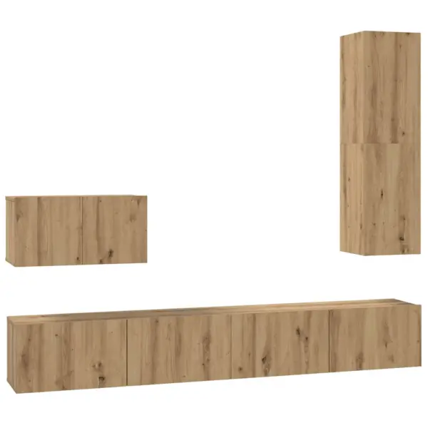 Seinale paigaldatav TV-kapikomplekt ustega ja riiulitega, 4 osa, pruun tehispuit, 200 x 30 x 30 cm – 2