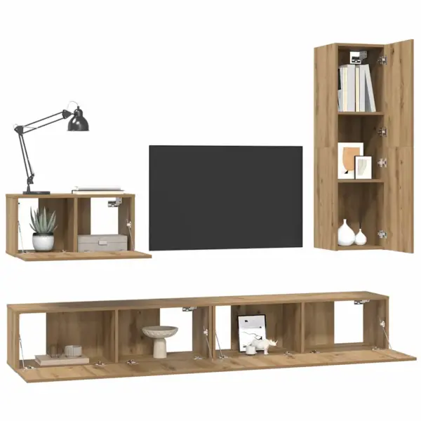 Seinale paigaldatav TV-kapikomplekt ustega ja riiulitega, 4 osa, pruun tehispuit, 200 x 30 x 30 cm – 3
