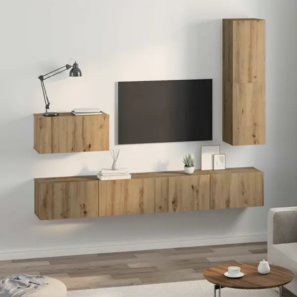 Seinale paigaldatav TV-kapikomplekt ustega ja riiulitega, 4 osa, pruun tehispuit, 200 x 30 x 30 cm – 4