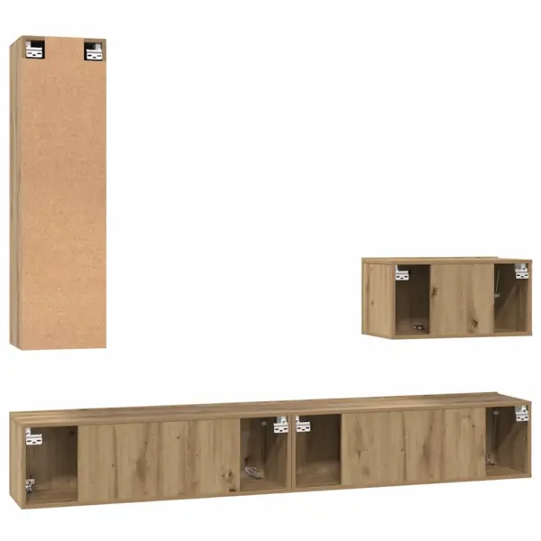 Seinale paigaldatav TV-kapikomplekt ustega ja riiulitega, 4 osa, pruun tehispuit, 200 x 30 x 30 cm – 10