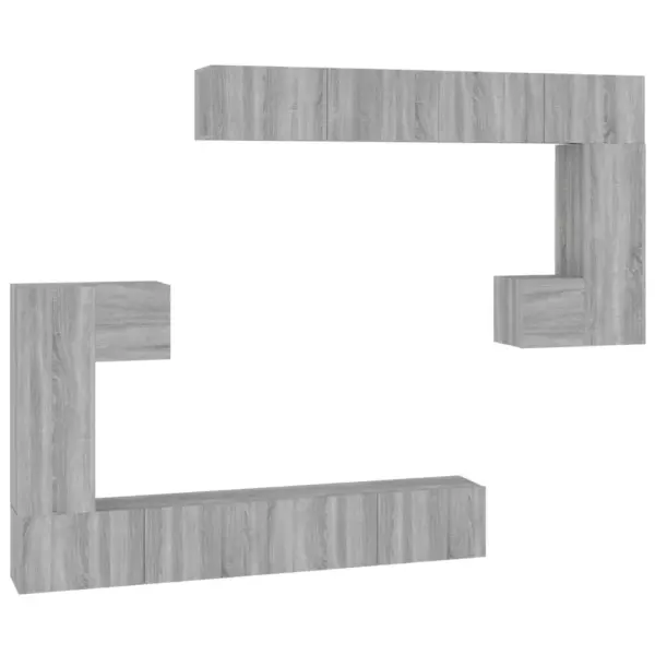 Seinale paigaldatav seinakapikomplekt, 8 osa, hall Sonoma tamm, tehispuit - 2