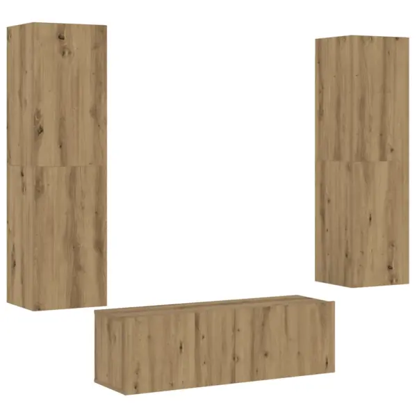3-osaline seinale paigaldatav telerikappide komplekt, tehispuit, kunsttamm, 1 x 100 x 30 x 30 cm ja 2 x 30,5 x 30 x 110 cm, kandevõime kokku 60 kg – 2