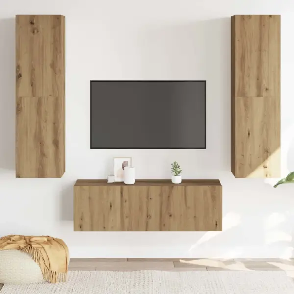 3-osaline seinale paigaldatav telerikappide komplekt, tehispuit, kunsttamm, 1 x 100 x 30 x 30 cm ja 2 x 30,5 x 30 x 110 cm, kandevõime kokku 60 kg – 3