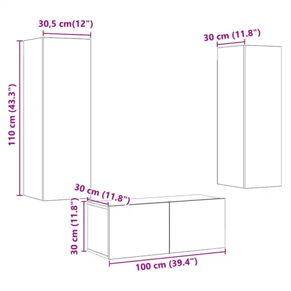 3-osaline seinale paigaldatav telerikappide komplekt, tehispuit, kunsttamm, 1 x 100 x 30 x 30 cm ja 2 x 30,5 x 30 x 110 cm, kandevõime kokku 60 kg – 10