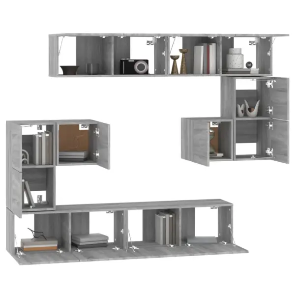 8-osaline seinale paigaldatavate telerikappide komplekt, hall Sonoma tamm, tehispuit - 4