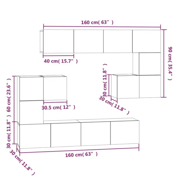 8-osaline seinale paigaldatavate telerikappide komplekt, hall Sonoma tamm, tehispuit - 10