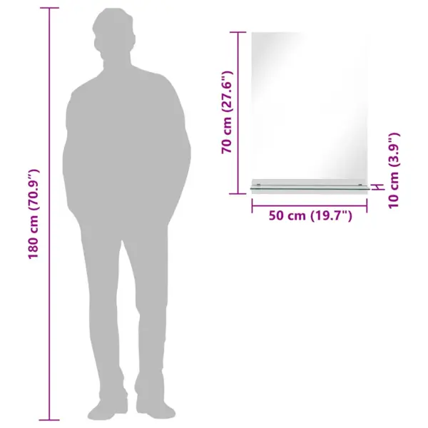 Seinapeegel klaasriiuliga, karastatud klaas, 50 x 70 cm, hõbedane – 7