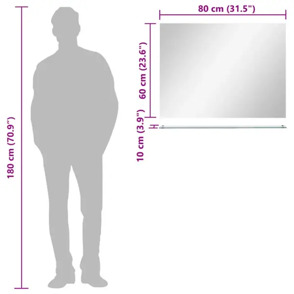 Seinapeegel klaasriiuliga, 80 x 60 cm, karastatud klaas, hõbedane – 7