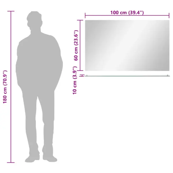 Seinapeegel klaasriiuliga, karastatud klaas, 100 x 60 cm, hõbedane – 7