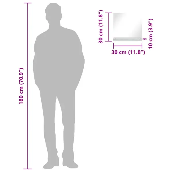 Seinapeegel karastatud klaasist riiuliga, 30 x 30 cm, hõbedane – 7