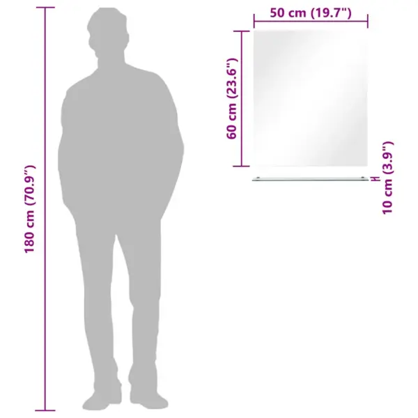 Seinapeegel riiuliga, karastatud klaas, 50 x 60 cm, hõbedane – 7