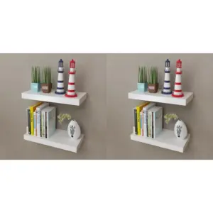 Valged seinariiulid nähtamatu kinnitusega, 4 tk, MDF, 40 x 20 cm