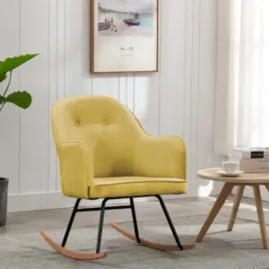 Sametpolsterdusega kiiktool, sinepikollane, pöögijalgade ja metallraamiga, 60 x 74 x 84 cm