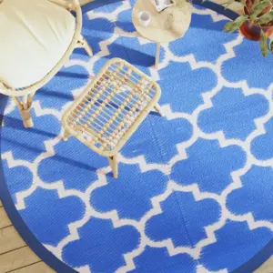 Ümmargune õuevaip ARAKIL, sinine jacquard-mustriga, Ø 200 cm, polüpropüleen