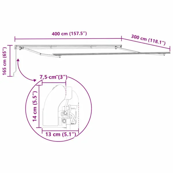 Sissetõmmatav terrassi varikatus, must polüester, käsitsi, 400 x 300 cm – 11