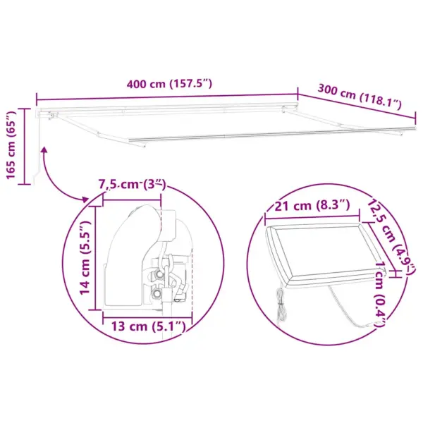 Sissetõmmatav terrassimarkiis LED-ribavalgustusega, valge alumiinium, 400 x 300 cm – 12