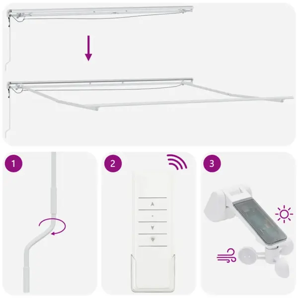 Sissetõmmatav terrassivarikatus LED-ribavalgusega, valge alumiinium, 500 x 350 cm – 12