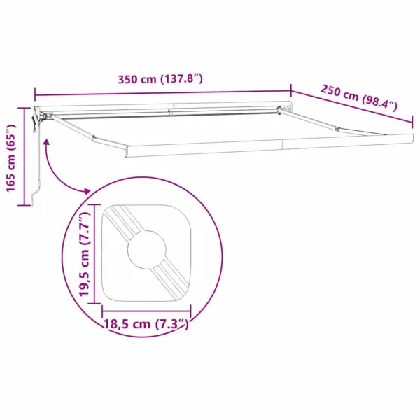 Sissetõmmatav terrassivarikatus kaugjuhtimispuldiga, valge alumiiniumraam, 350 x 250 cm – 10