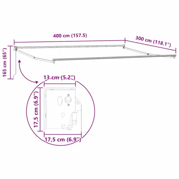 Sissetõmmatav terrassivarikatus käsitsi, punane-valge, polüester ja alumiinium, 400 x 300 cm – 12
