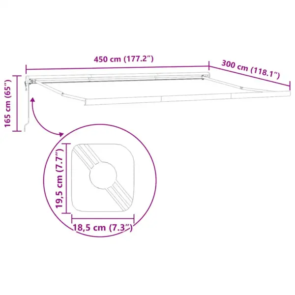 Sissetõmmatav seinale kinnitatav terrassivarikatus, antratsiithall-valge, 4,5 x 3 m, kangas ja alumiinium – 12