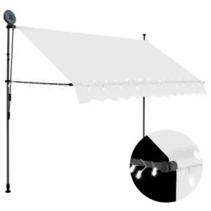 Käsitsi sissetõmmatav terrassivarikatus LED-valgustusega, 300 cm, kreemjasvalge