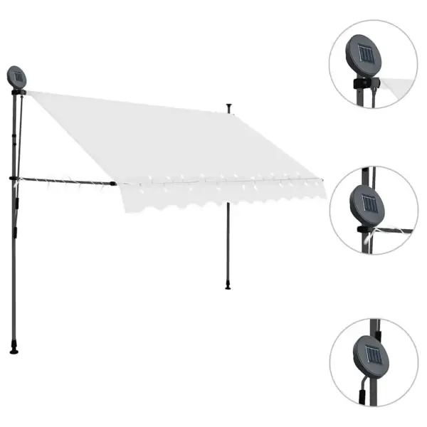 Käsitsi sissetõmmatav terrassivarikatus LED-valgustusega, 300 cm, kreemjasvalge – 3